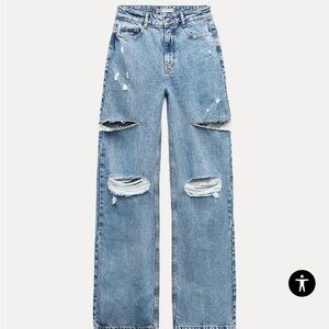 Zara MID WAIST RIPPED CUT OUT STRAIGHT LEG JEANS
MID-BLUE